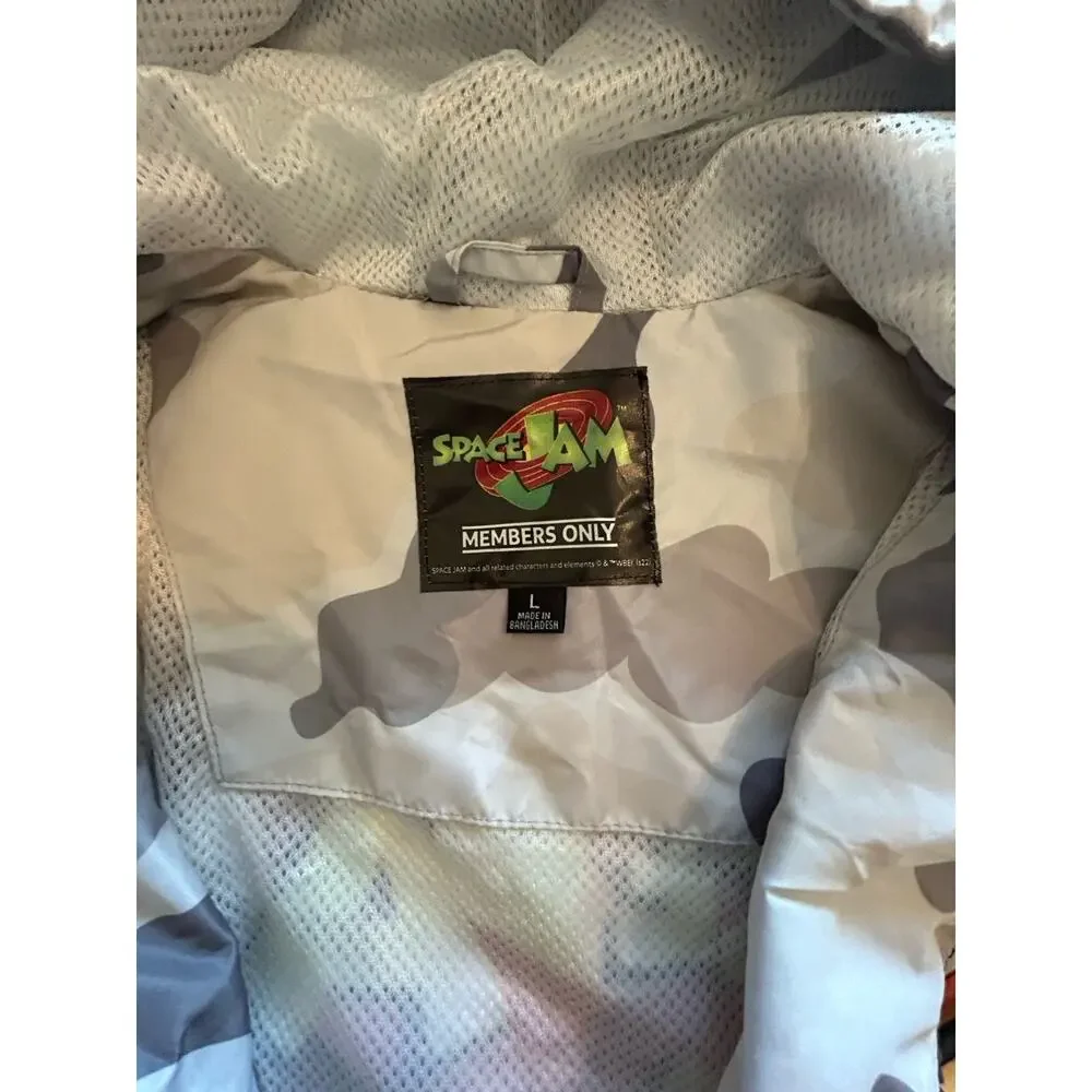 Space Jam Members Only jacket mens Sz Large Tune Squad Windbreaker‎ Gray Camo